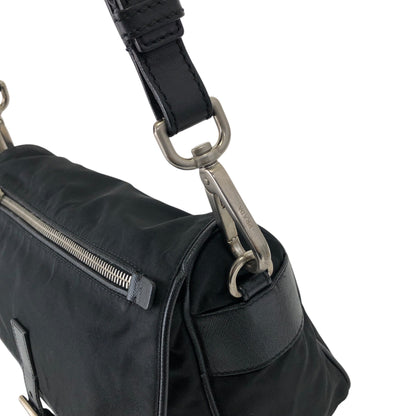 PRADA Triangle Logo Front Buckle Shoulder bag Black Vintage n23xhp