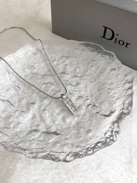 Christian Dior Logo Motif Necklace Silver Vintage tbk25j