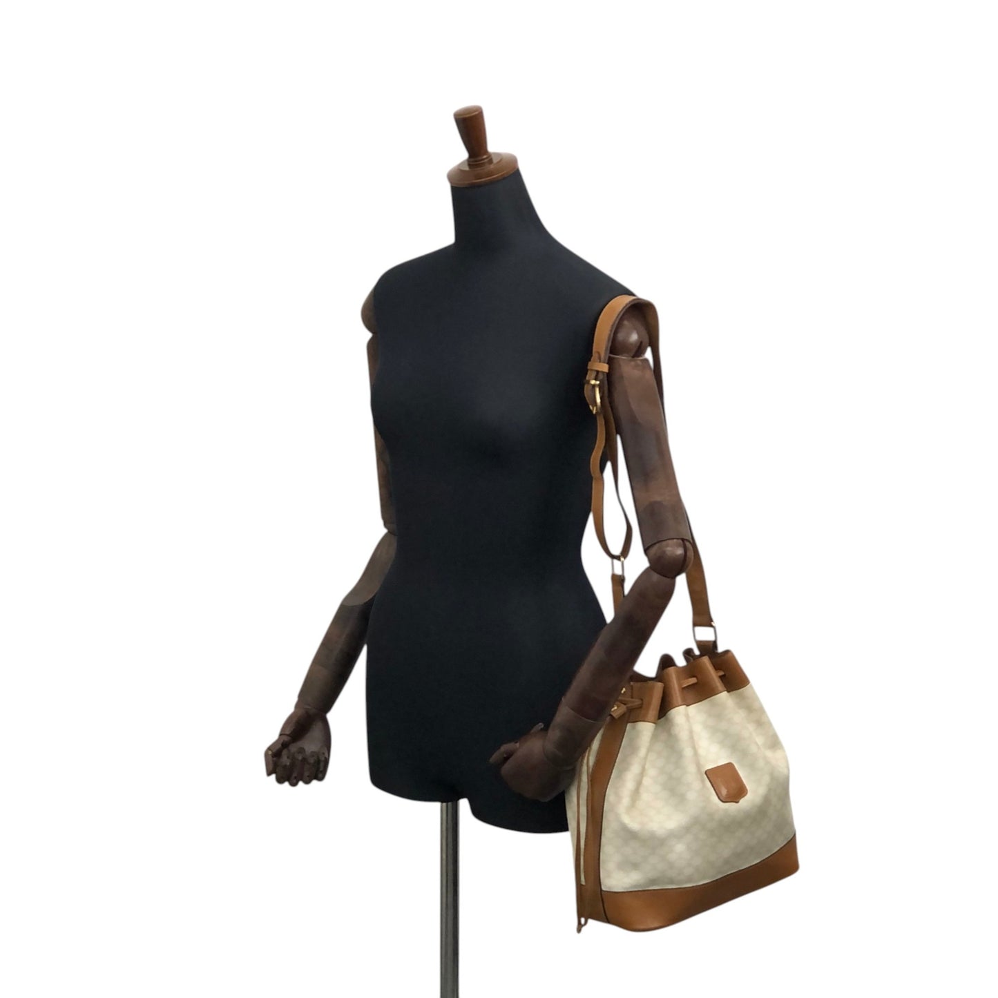 CELINE Macadam  Blason Drawstring  Shoulder bag White Vintage 6vdzju