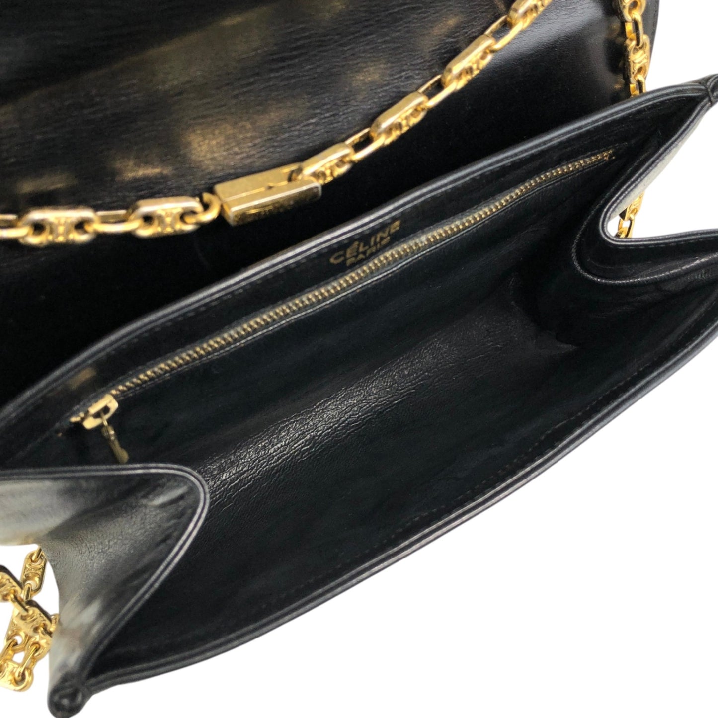 CELINE Blason Horse Bit Chain Shoulder bag Black Vintage zstzja