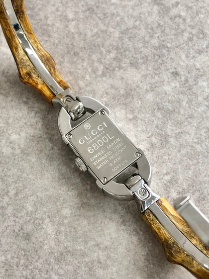 GUCCI Bamboo Quartz Watch Silver×Brown 6800L Vintage 3iryj8