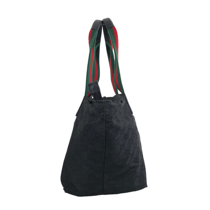 GUCCI Sherry Line GG Canvas Leather Handbag Black Vintage gjg75f