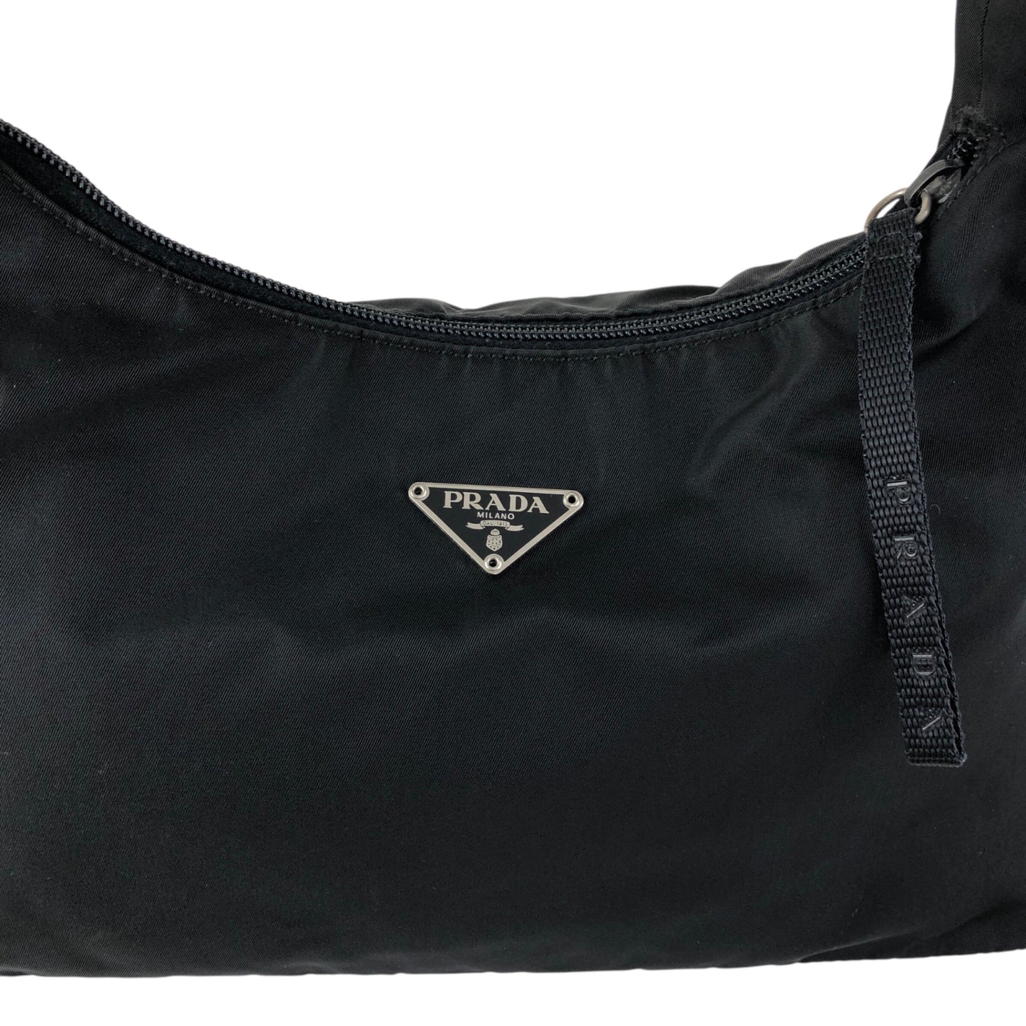 PRADA Tessuto Triangle Logo Shoulder bag Hobobag Black Vintage psffyn
