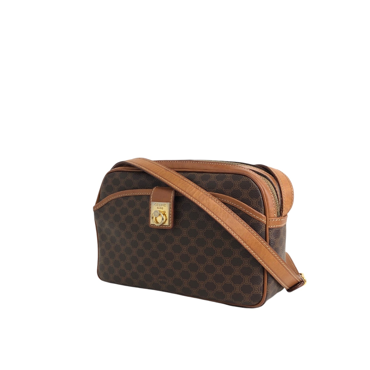 CELINE Macadam Gancini Shoulder bag Brown Vintage 7y7av5
