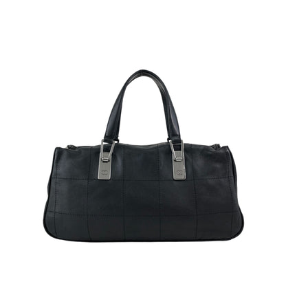 CHANEL Chocolate Bar Logo Embossed Small Boston bag Handbag Black Vintage 8fy7s8