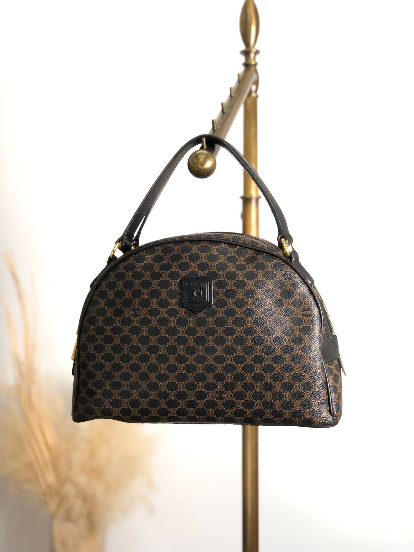 CELINE Macadam Blason Handbag Black Vintage guswt5