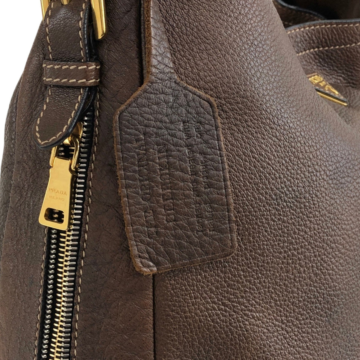 PRADA Triangle Logo Shoulder bag Hobobag Brown Vintage ajvtv2