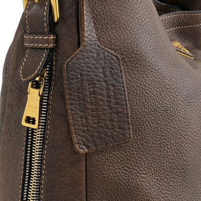 PRADA Triangle Logo Shoulder bag Hobobag Brown Vintage ajvtv2