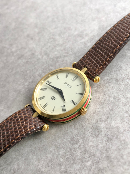 GUCCI Sherry Line Watch Gold×Brown Vintage bunxe7