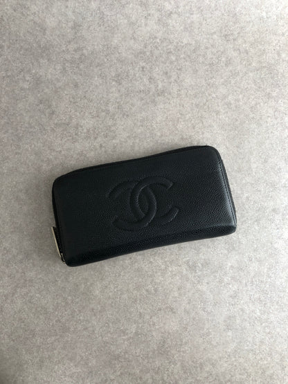 CHANEL Coco Mark Long Wallet Black Vintage cvjxwf
