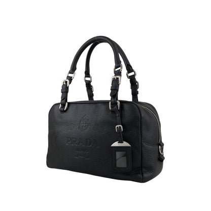 PRADA Logo Embossed Small Boston bag Handbag Black Vintage sdau3h