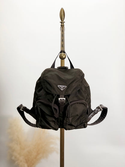 PRADA Triangle Logo Double Pocket Backpack Brown Vintage 65znig