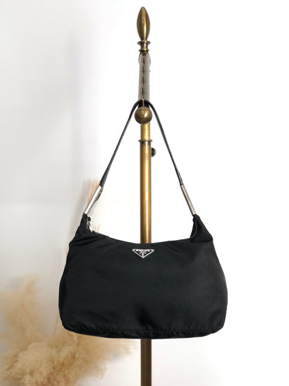 PRADA Tessuto Triangle Logo Shoulder bag Black Vintage 7c33nu