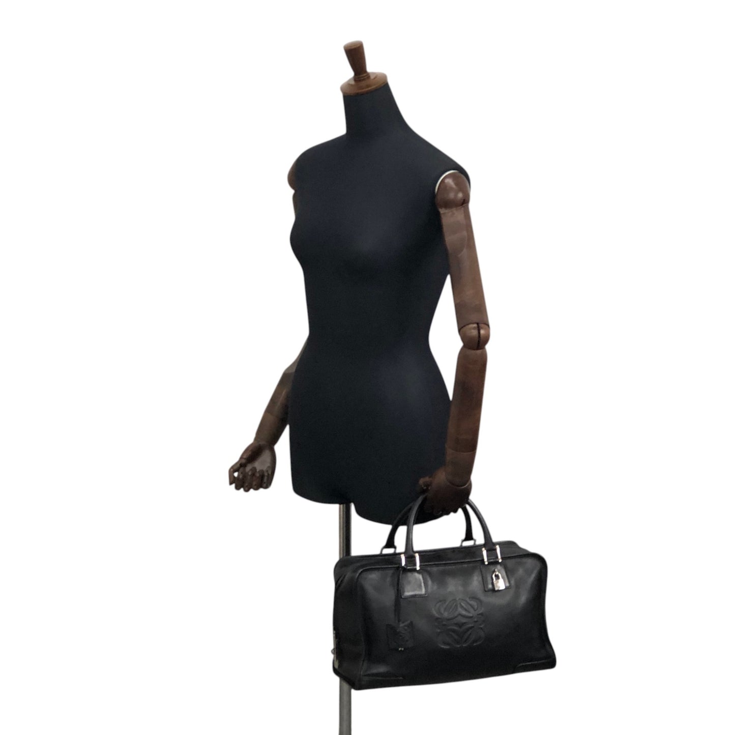 LOEWE Amazona36 Anagram Small Boston bag Handbag Black Vintage gc7zrx