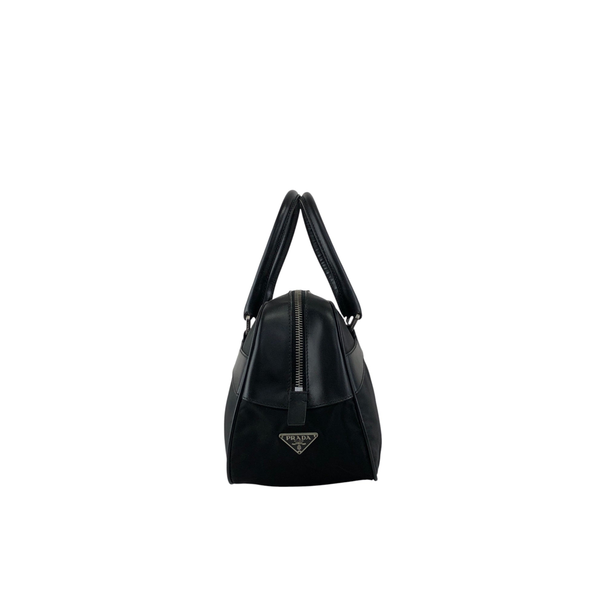 PRADA Tessuto Triangle Logo Small Boston bag Handbag Black Vintage