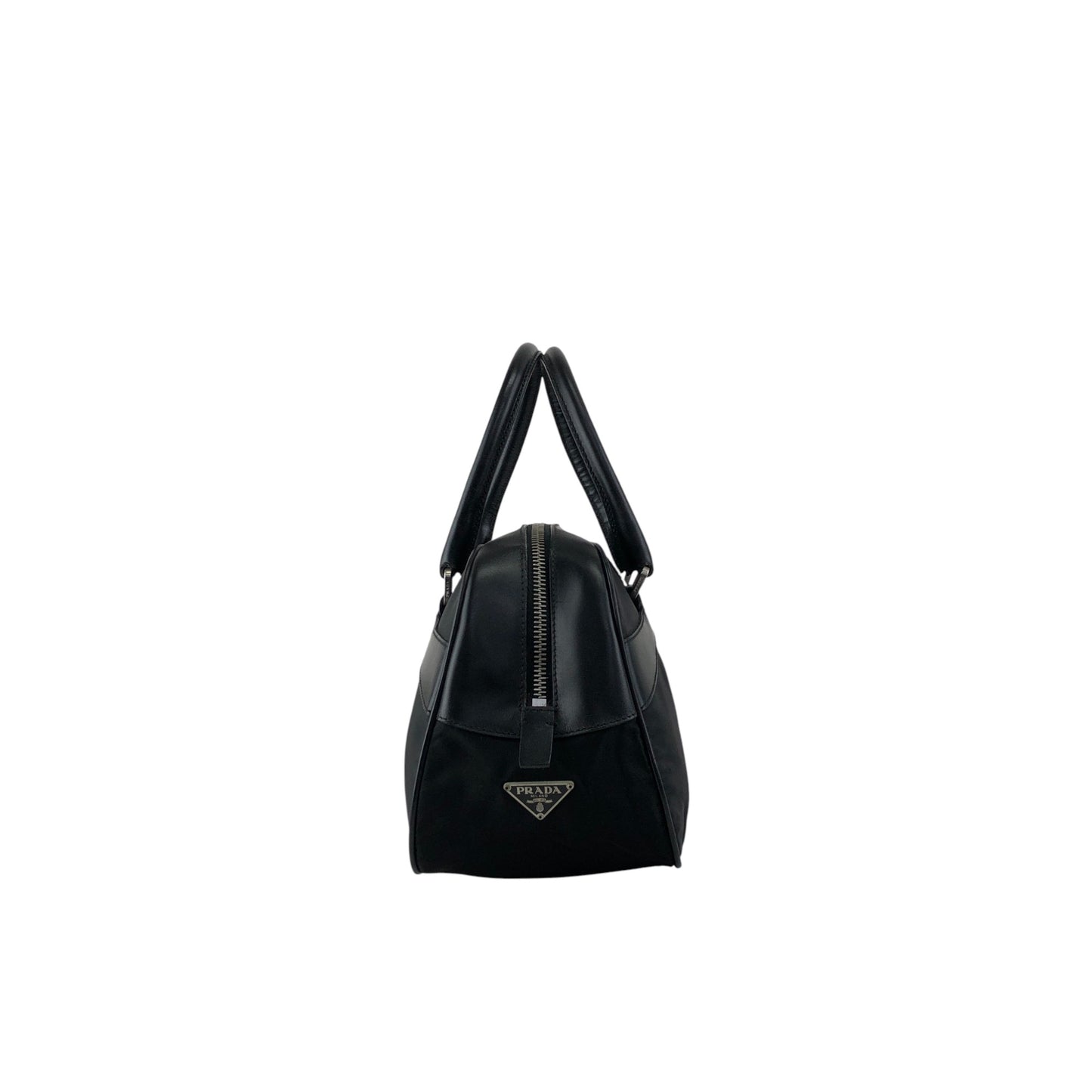 PRADA Tessuto Triangle Logo Small Boston bag Handbag Black Vintage ezhmex