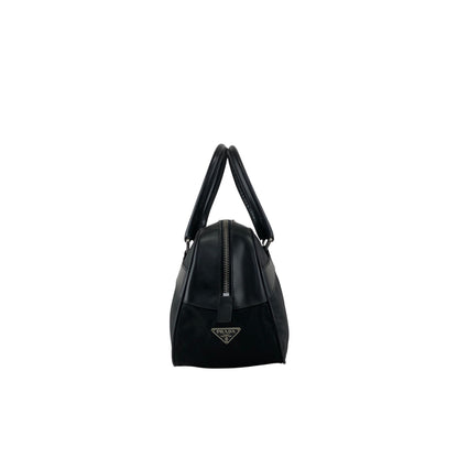 PRADA Tessuto Triangle Logo Small Boston bag Handbag Black Vintage ezhmex