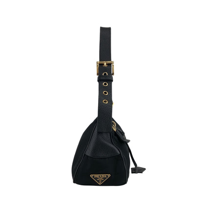 PRADA Triangle Logo Padlock Shoulder bag Black Vintage diw6aj