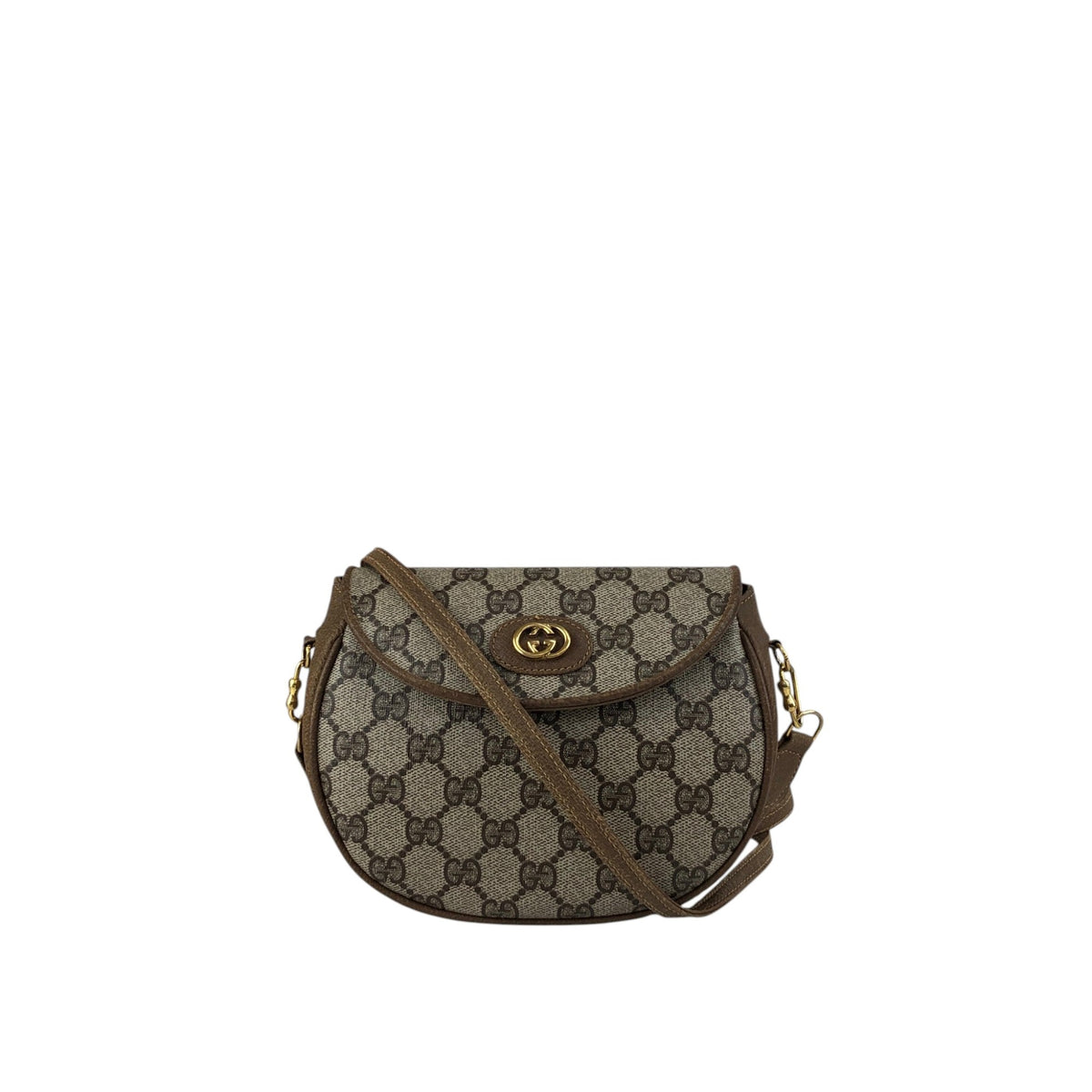 GUCCI Logo Round Shoulder bag Beige Vintage ku752d