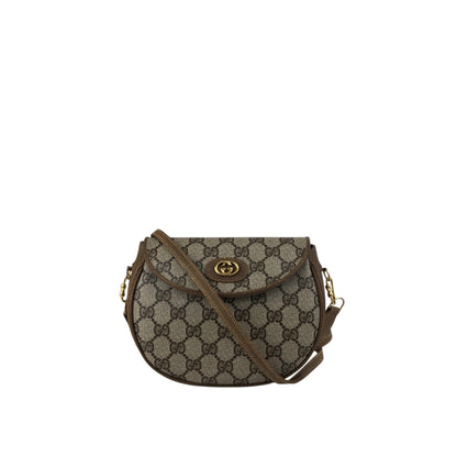 GUCCI Logo Round Shoulder bag Beige Vintage ku752d