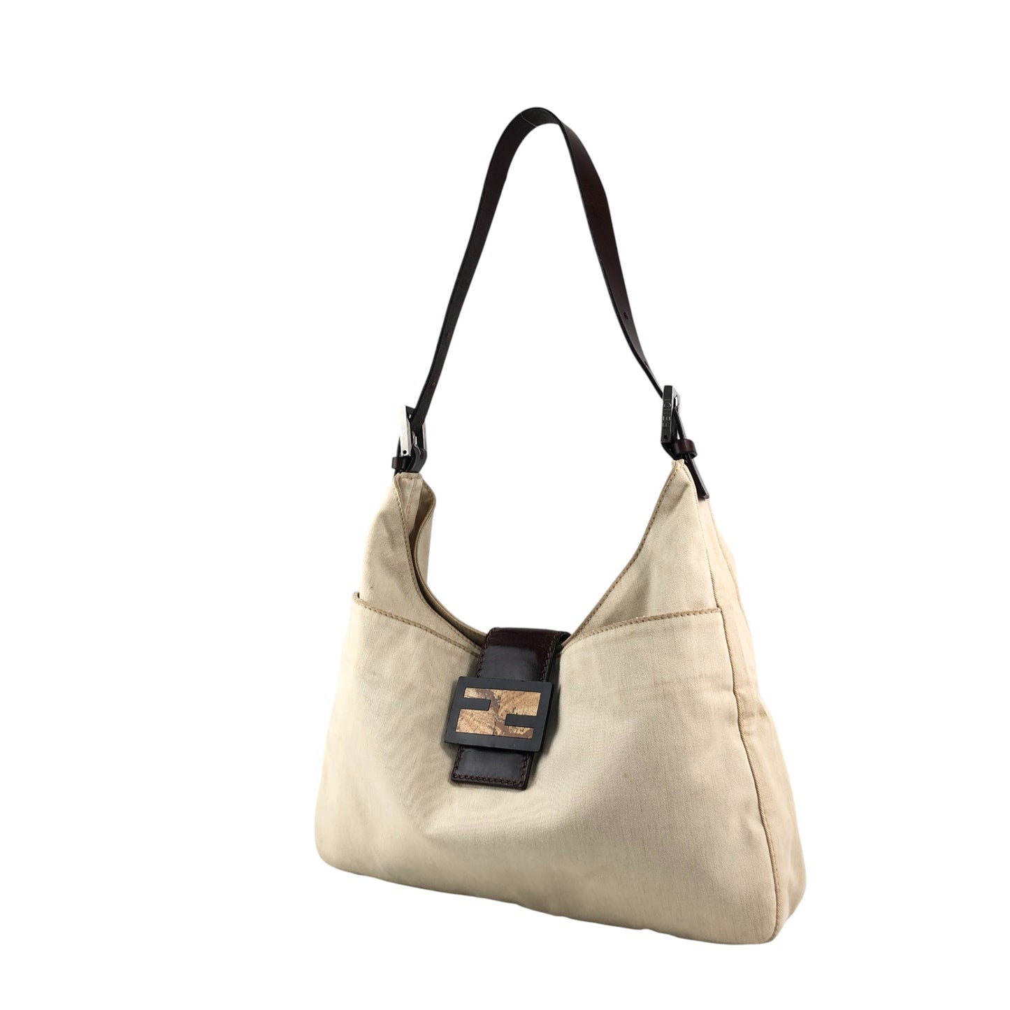 FENDI Mamma Baguette Logo Shoulder bag Hobobag Beige Vintage c6ztd5