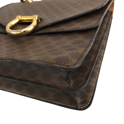 CELINE Macadam Horse Bit Double Flap Handbag Brown Vintage ji65m3