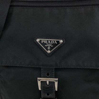 PRADA Triangle Logo Front Buckle Shoulder bag Black Vintage h66f76