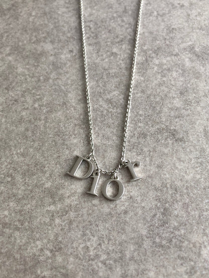 Christian Dior Logo Charm Necklace Silver Vintage fpf7en