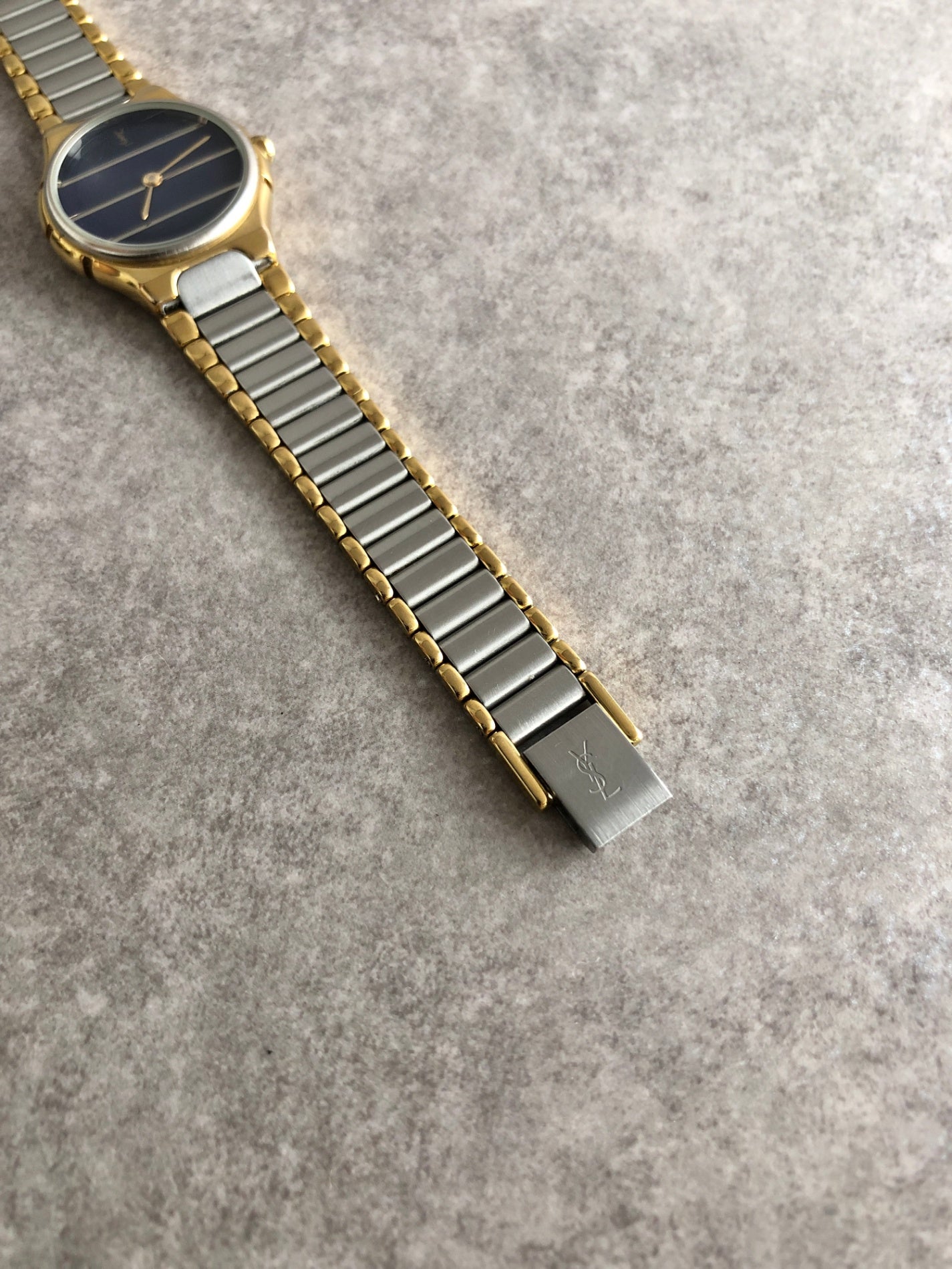 Yves Saint Laurent YSL Logo Watch Silver×Black Vintage as4e87