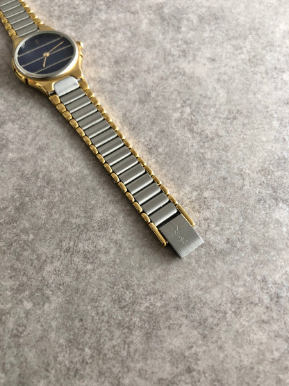 Yves Saint Laurent YSL Logo Watch Silver×Black Vintage as4e87