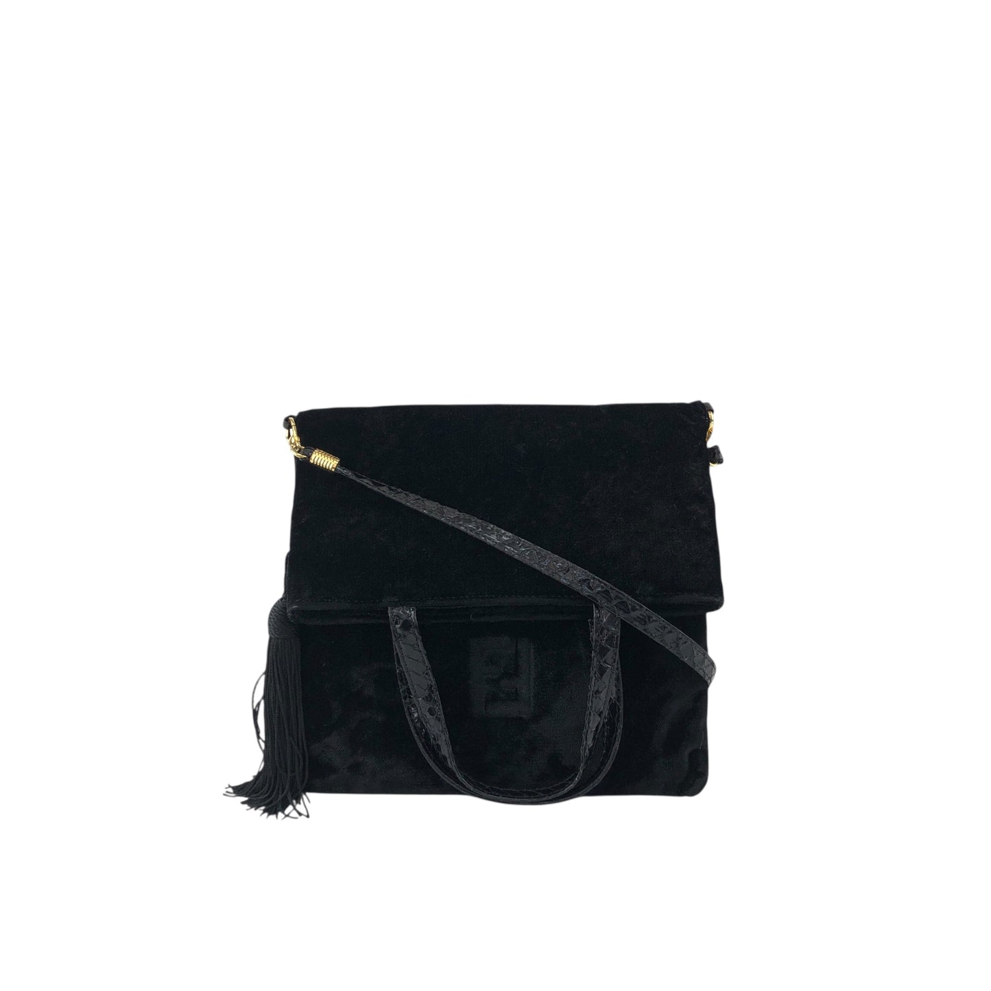 FENDI Logo Tassel Two-way Shoulder bag Black Vintage jw2uf7