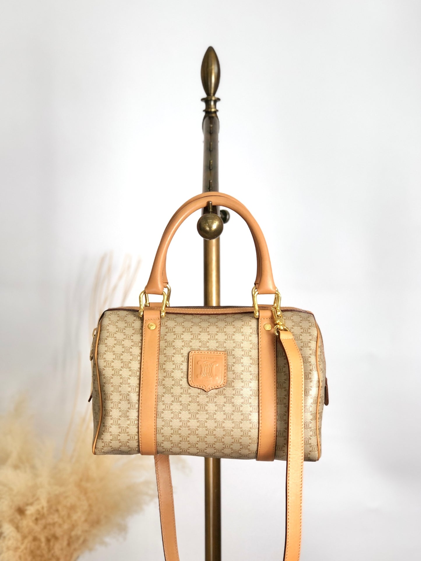 CELINE Macadam Blason Two-way Handbag Shoulder bag Beige Vintage erwjct