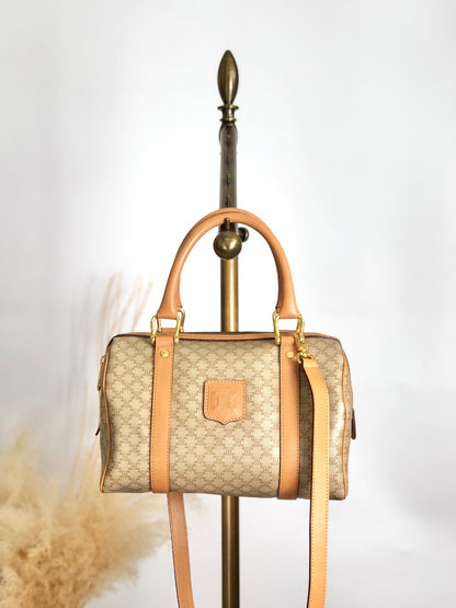 CELINE Macadam Blason Two-way Handbag Shoulder bag Beige Vintage erwjct