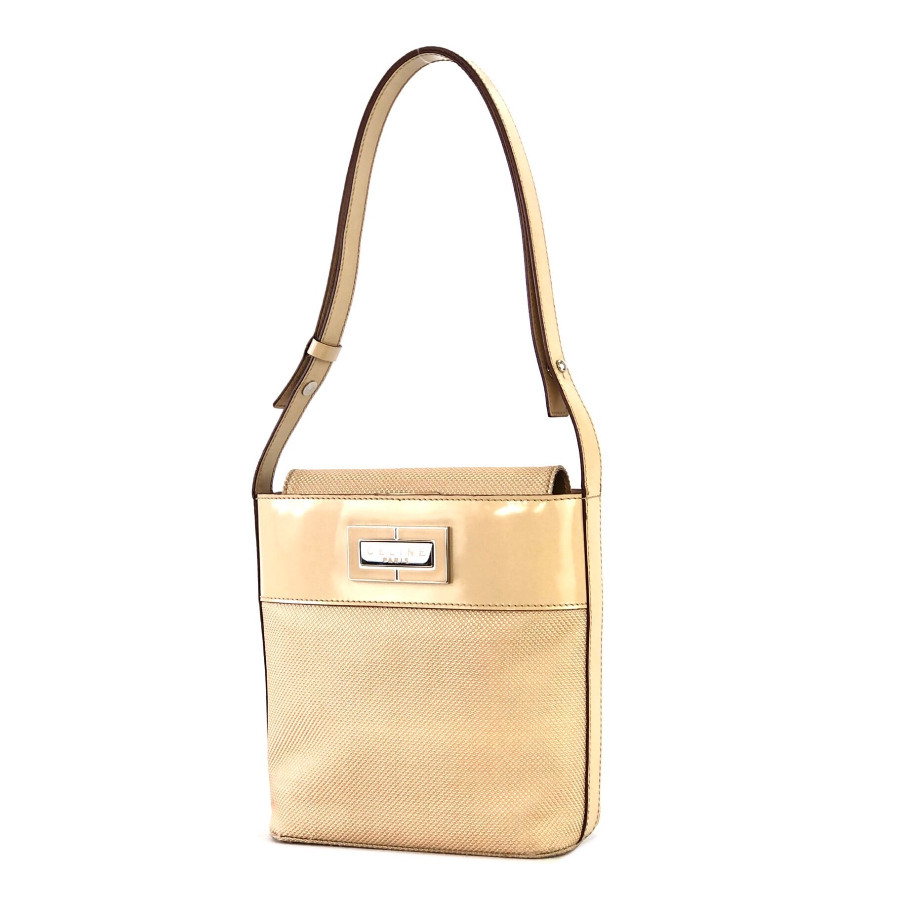 CELINE Plate Logo Nylon Enamel Mini Bag Pochette Shoulder
