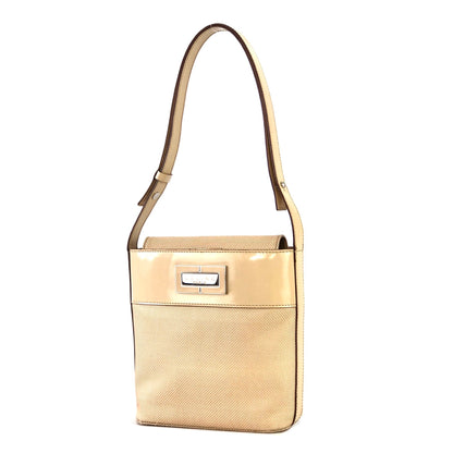 CELINE Plate Logo Nylon Enamel Mini Bag Pochette Shoulder Bag Beige Vintage Old Celine 27b7s8