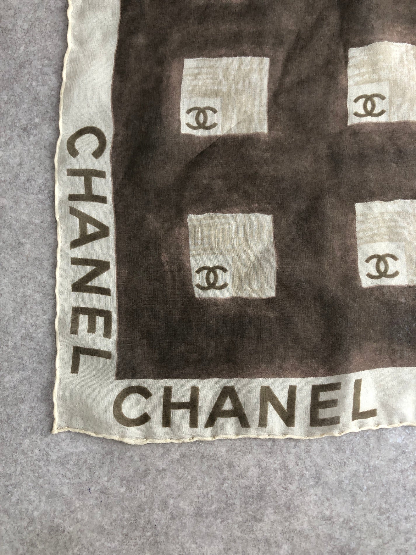 CHANEL Coco Mark Silk Scarf Brown Vintage 6hb3rf