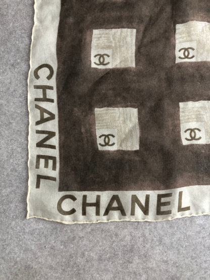 CHANEL Coco Mark Silk Scarf Brown Vintage 6hb3rf