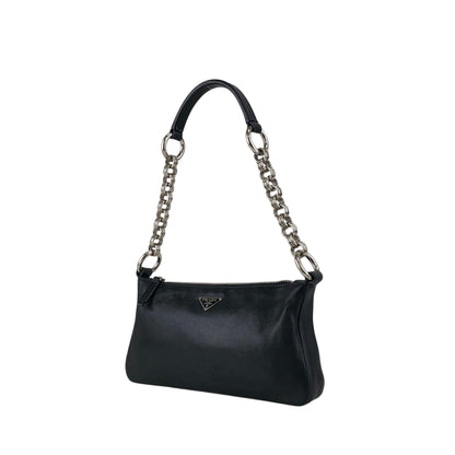 PRADA Triangle Logo Chain Handle Shoulder bag Hobobag Black Vintage zft4vr