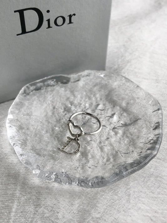 Christian Dior Heart Motif Rhinestone Ring Silver Vintage 8v3rwy