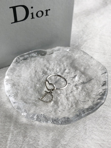 Christian Dior Heart Motif Rhinestone Ring Silver Vintage 8v3rwy