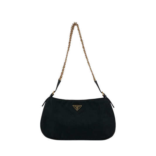PRADA Tessuto Triangle Logo Chain Shoulder bag Black Vintage z4kic8