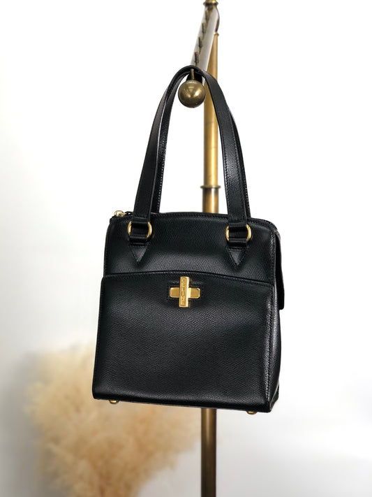 CELINE Turn Lock Handbag Black Vintage 6caidw