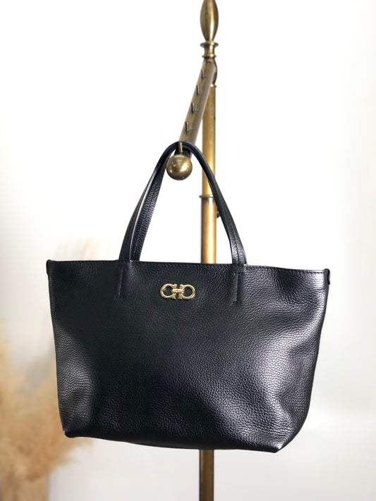 Salvatore Ferragamo Gancini Handbag Totebag Black Vintage f8zxch