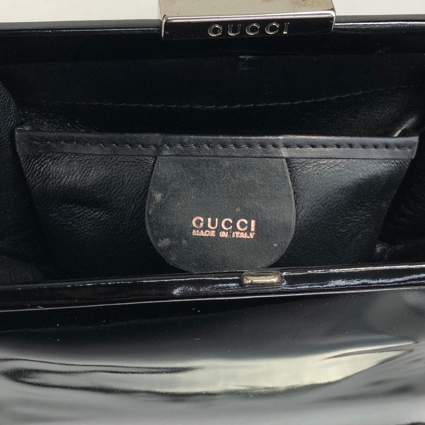 GUCCI Metal Clasp Handbag Black Vintage izypkv