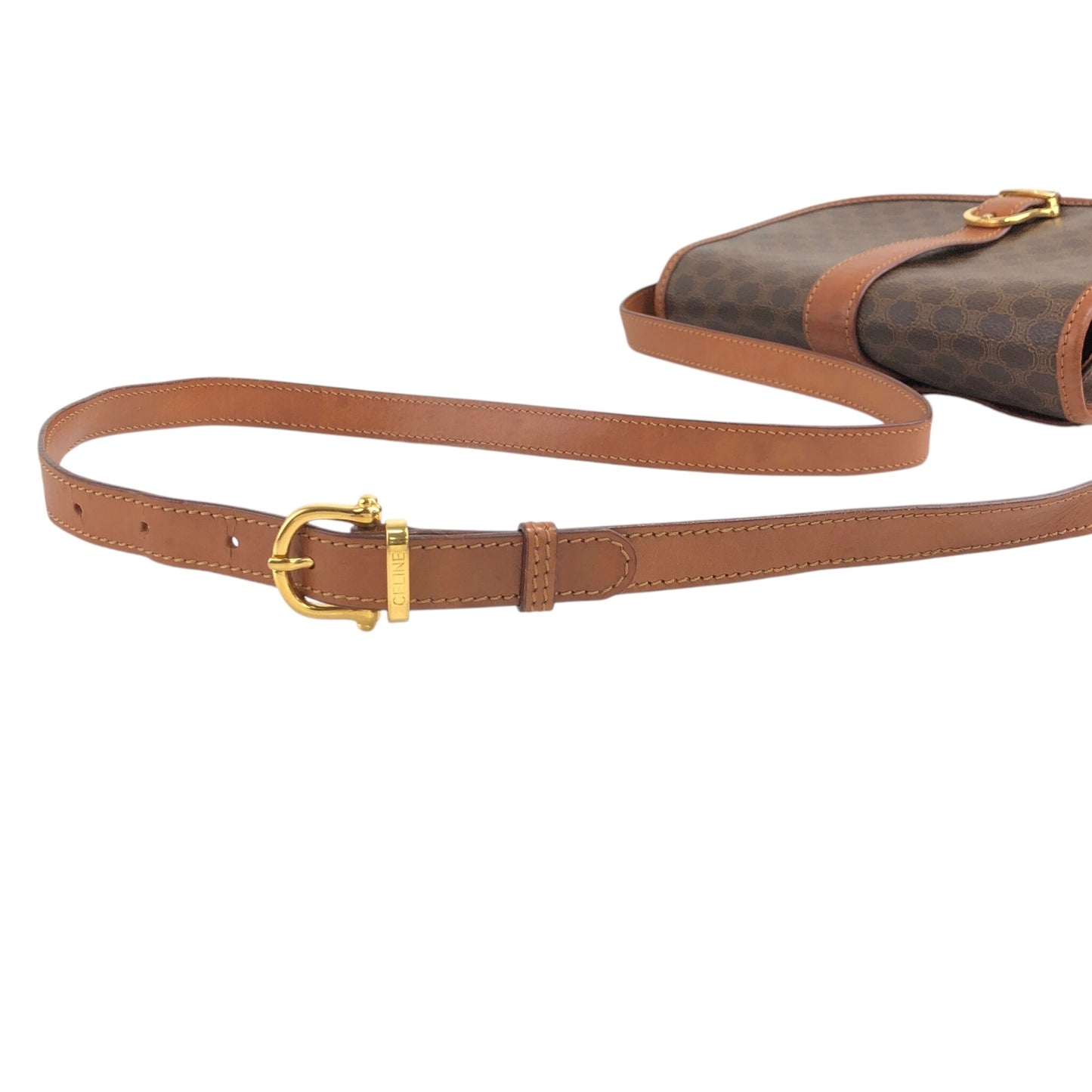 CELINE Macadam Front Buckle Shoulder bag Brown Vintage c7tgex