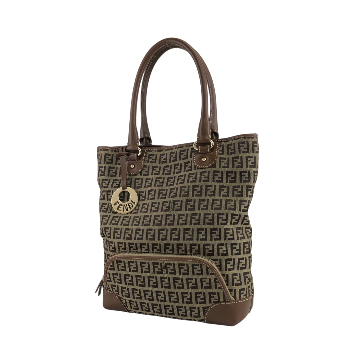 FENDI Zucchino Charm Handbag Brown Vintage 5ackrv