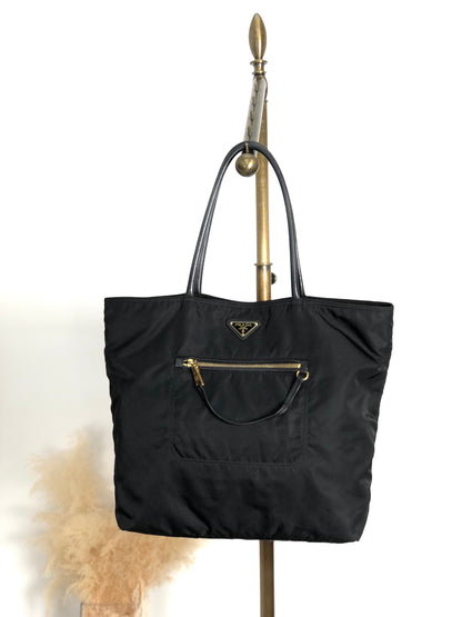PRADA Tessuto Triangle Logo Front Pocket  Totebag Black Vintage 6rrumw