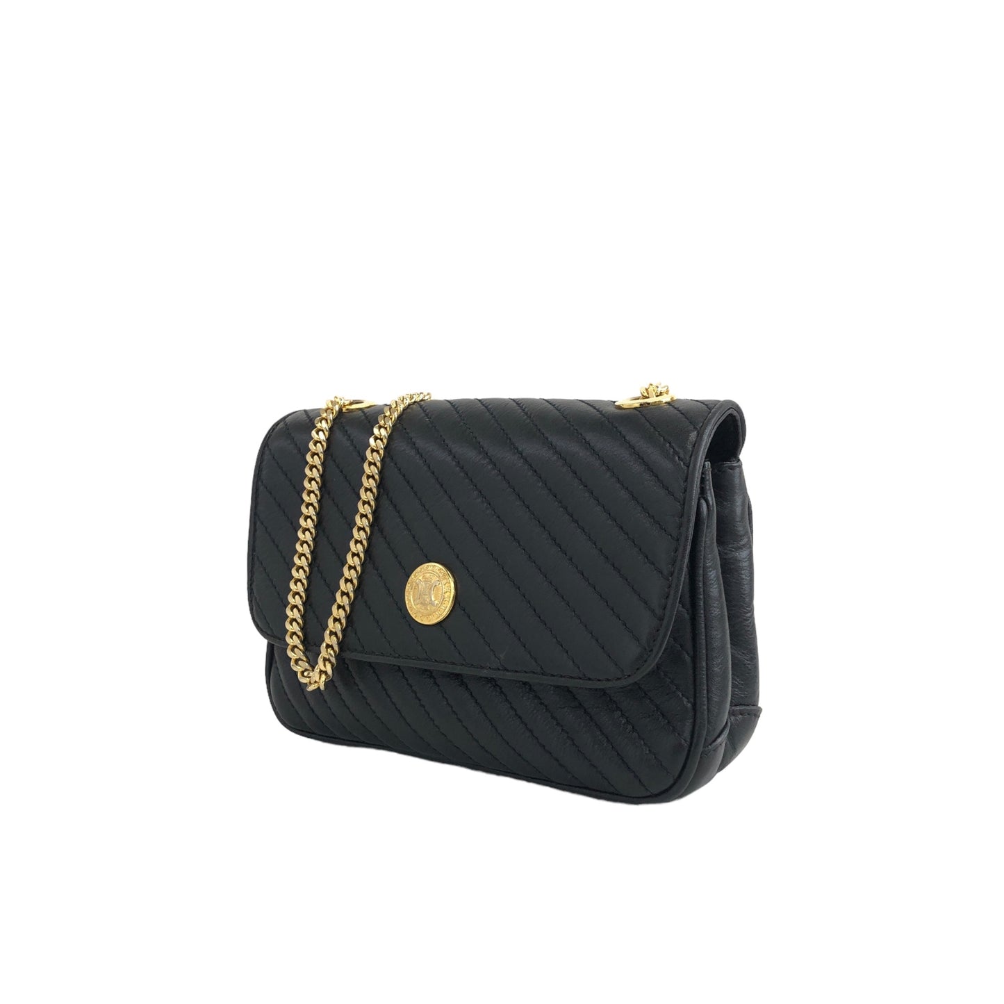 CELINE Triomphe Chain Shoulder bag Black Vintage pt5aps