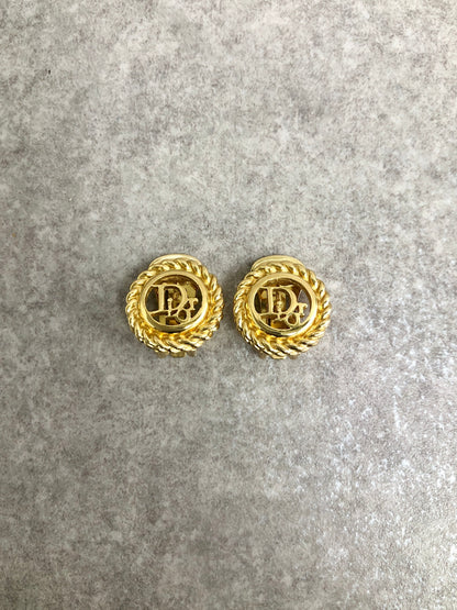 Christian Dior CD Logo Earrings Gold Vintage xxhu63