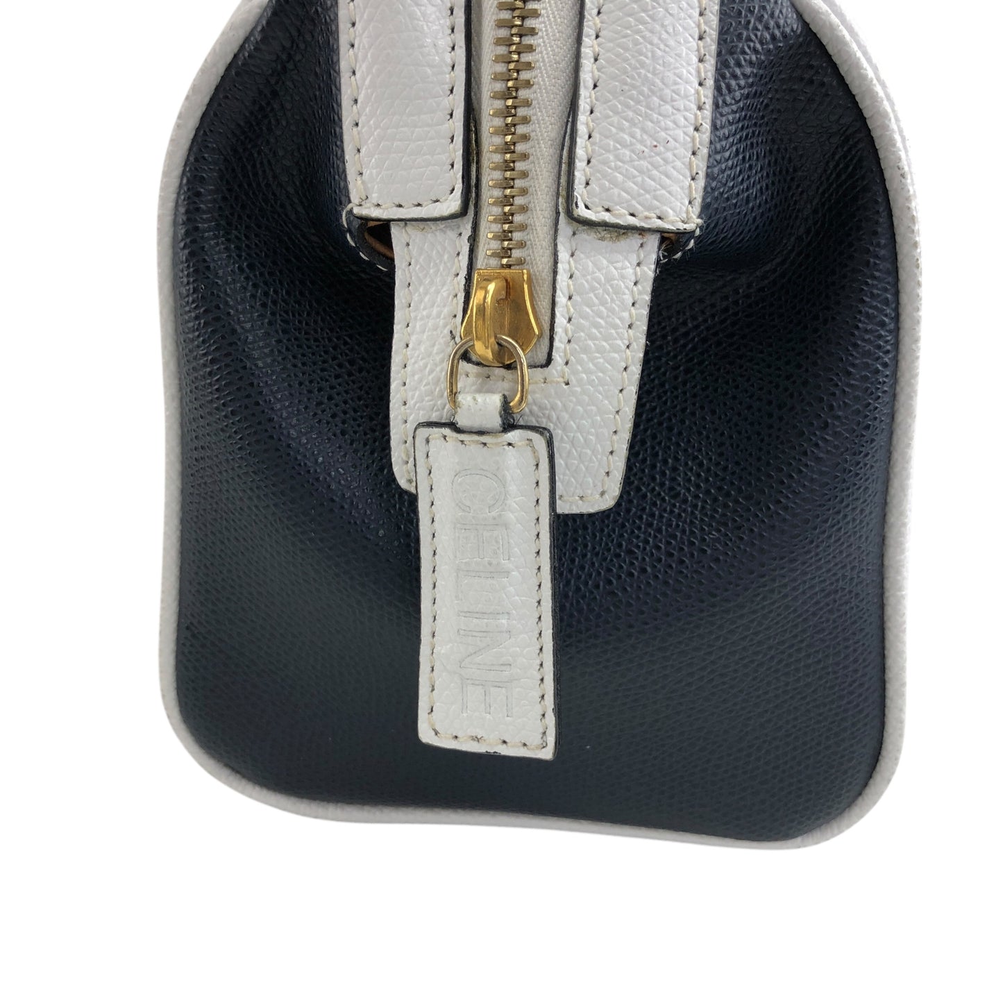 CELINE Two-way Small Boston bag Shoulder bag White×Navy Vintage gbtb54
